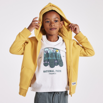 سويت شيرت بسحاب مع غطاء رأس باللون الأصفر للأولاد.